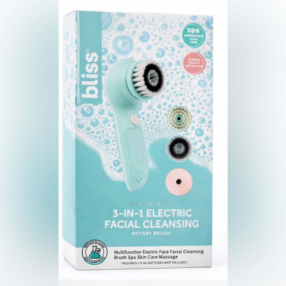 Bliss Aqua 3-in-1 Electric Facial Cleansing Brush, Rotary Brush.NIB.